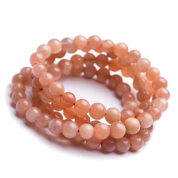 

6mm genuine orange natural sunstone bracelets three laps crystal round bead bracelets for women female, Black