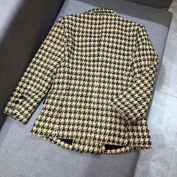 

111737 new women vintage runway houndstooth three quarter sleeve jacket casual lady coat1, Black;brown