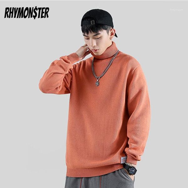 

men's sweaters rhymonster mens solid color knitted pullover turtleneck hip hop casual streetwear long sleeve knitwear sweater 1, White;black