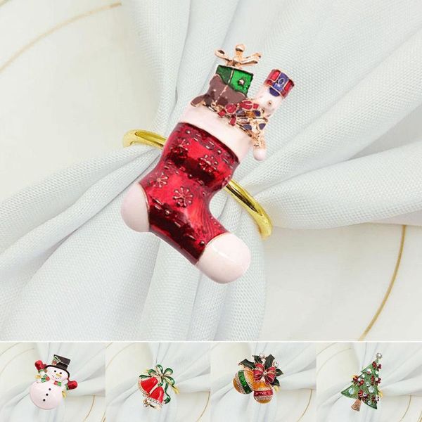 

exquisite christmas tree snowman stocking bell shape napkin ring decorative rhinestone napkin holder buckle craft table decor