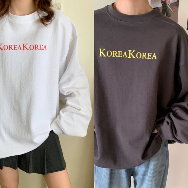 

with enjun] a2001 autumn new korean version ins candy color versatile casual candy sweater print o oi sweater eh43g, Black