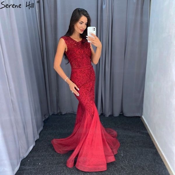 

wine red dubai crystal o-neck evening dresses mermaid sleeveless luxury formal dress real p lj201120, White;black