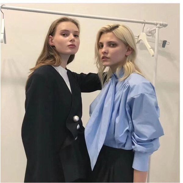 

spring and single breasted bit bow collar loose vintage female sweet shirt blouse kg-959, White