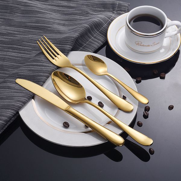 Gold-Geschirr-Set, Edelstahl-Besteck-Set, 4 Gold-Messer, Besteck, Besteck, Gold-Silber-Messer, Abendessen-Paket, europäischer Stil, Y200610