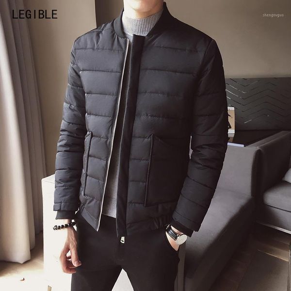 

legible men parka casual winter jacket men warm jackets male solid color stand collar zip up parka coats1, Black