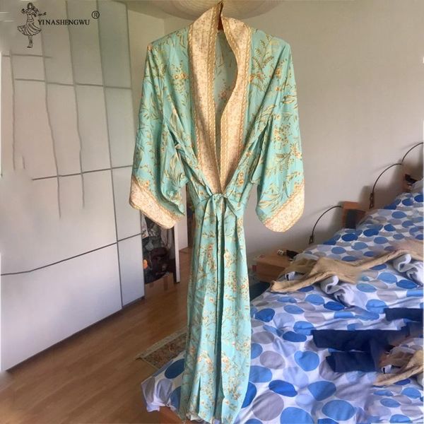 

women's blouses & shirts bohemian floral printed middle sleeves kimono shirt ethnic women lacing up bow sashes long cardigan loose blou, White
