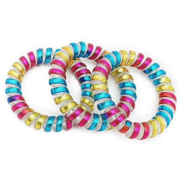 

rainbow colored telephone wire elastic hair bands for girls headwear ponytail holder rubber women accessories wmtdti bdesybag, Silver