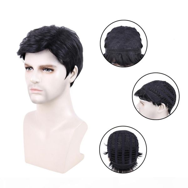 

2021 wig for men with short hair and wig for men can be easily matched with black synthetic hair sets