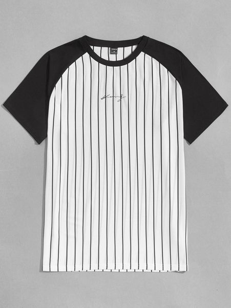 

men letter & striped pattern raglan sleeve tee 34iz#, White;black