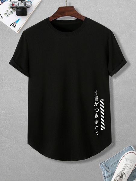 

men japanese letter curvedÂ hem tee q0ou#, White;black