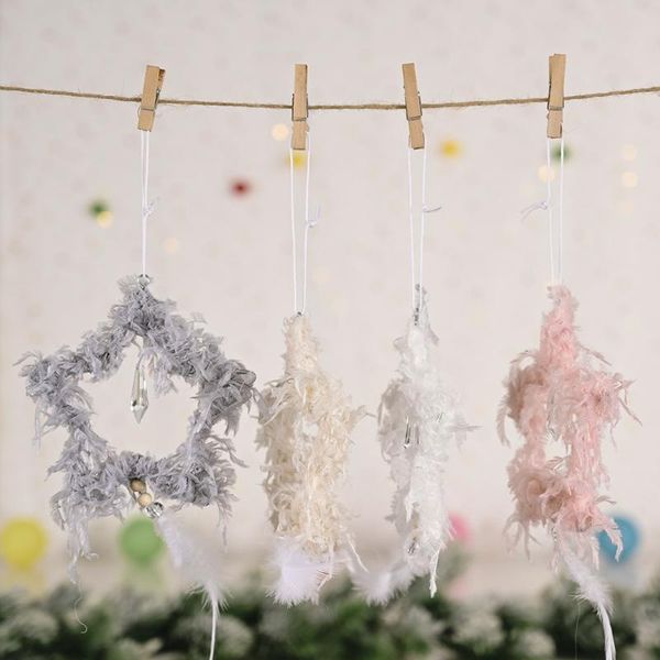 

christmas decorations tree hanging ornaments xmas plush feather pendant five-pointed star home party diy decor kids gift