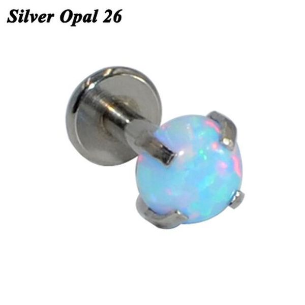 

1pc internally threaded prong round opal zircon with flat bottom labret stud ear tragus cartilage earring lip ring piercing q jlljoz, Silver