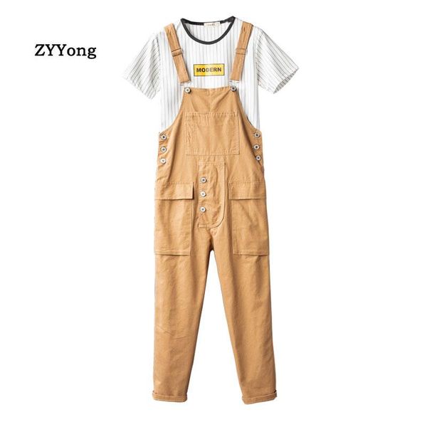 

jumpsuit men overalls bib cargo pants men japanese straight loose cotton hip hop streetwear fashion freight khaki trousers, Black