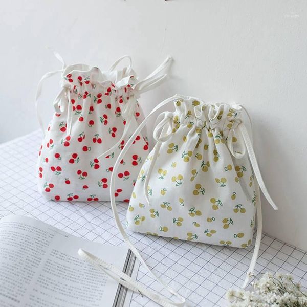 Sacos de armazenamento saco de lona do estilo coreano bolsa de estudantes mensageiro pequeno cereja impresso shopping celular l1