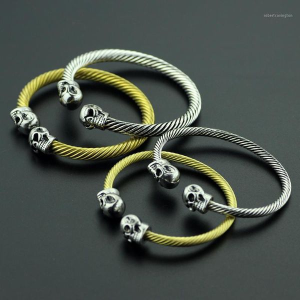 

bangle men's punk opening steel wire skull shape bracelet cable cuff skeleton gift for fans cool jewelry1, Black