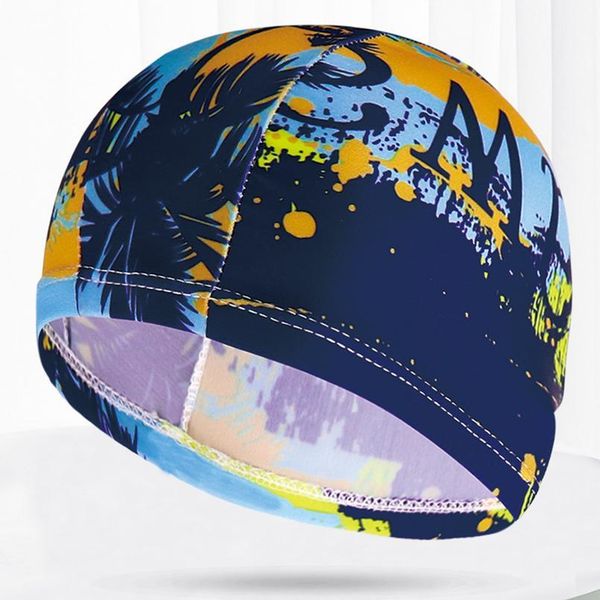 

multi colors prints men women fabric swimming cap swim pool water sports bathing elastic nylon caps hat turban for sqcvmn