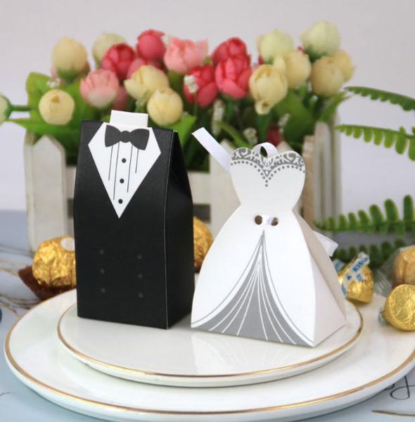 2022 Nova Chegada Casamento Favor Box 2000Pairs = 4000 pcs / lote Noiva e noivo presente de doces com fita