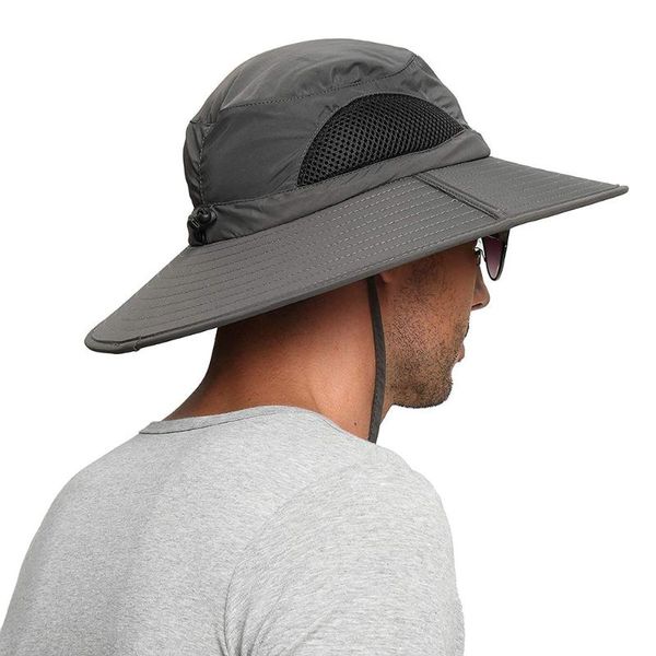 

cloches upf 50+ summer wide brim bucket hat waterproof breathable packable black men boonie sun for fishing beach golf, Blue;gray