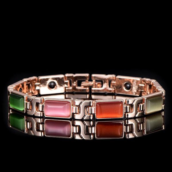 

homod colorful cat's-eye stone women golden magnet health chain bracelet, Black