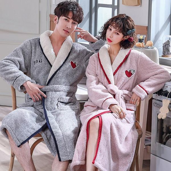 

women's sleepwear lovers home warm hairy dressing gown coral fleece thick winter bathrobe kimono bath robe pajamas soft1, Black;red