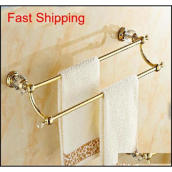 

wholdsale and retail golden brass bathroom towel rack holder dual towel bars w/ crystal hangers solid qylpwm new_dhbest