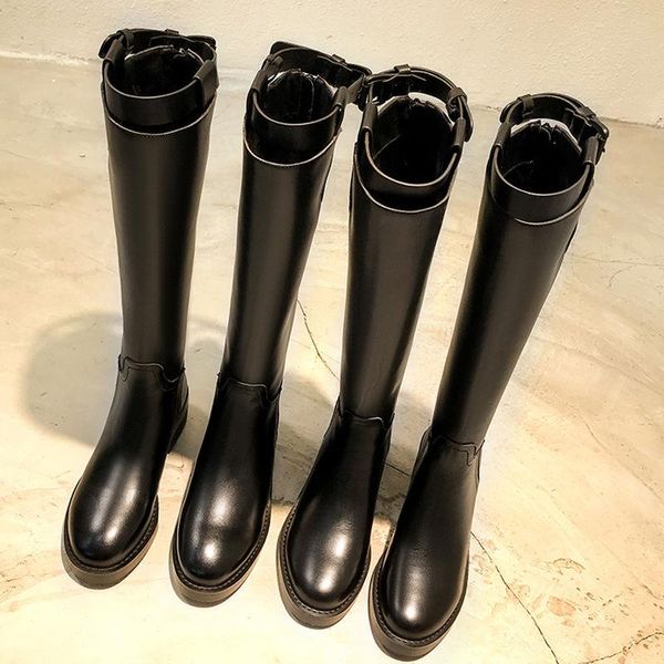 

women's knee-high boots round toe handmade classic pointed toe european and american fashion motorcycle boots winter, Black