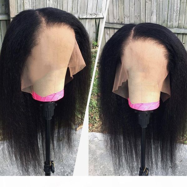 

kinky straight wig 13x4 lace front human hair wigs for black women natural hairline brazilian remy yaki straight 4x4 lace closure wig, Black;brown