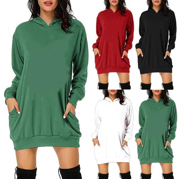 

casual dresses jaycosin ladies sweatshirt dress christmas hoodie bag pocket long sleeve sweater women, Black;gray