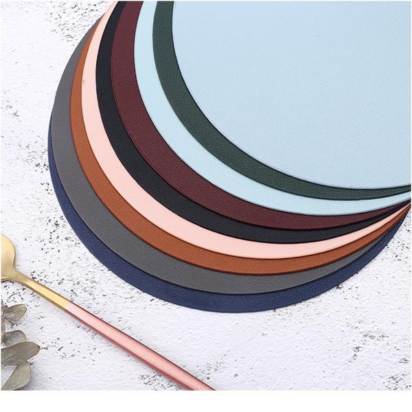 

napkin creative pu leather tableware pad placemat dining table mat round waterproof heat-insulated pad home deskde jllagn