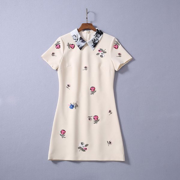 

milan runway dress 2020 spring summer lapel neck short sleeve print designer dress brand same style dress 0309-15, Black