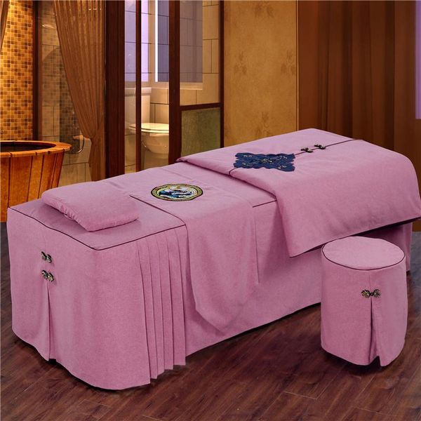

bedding sets pure color cotton embroidery cosmetic bedcover quilt cover (including core) pillowcase bench set 4pcs #611