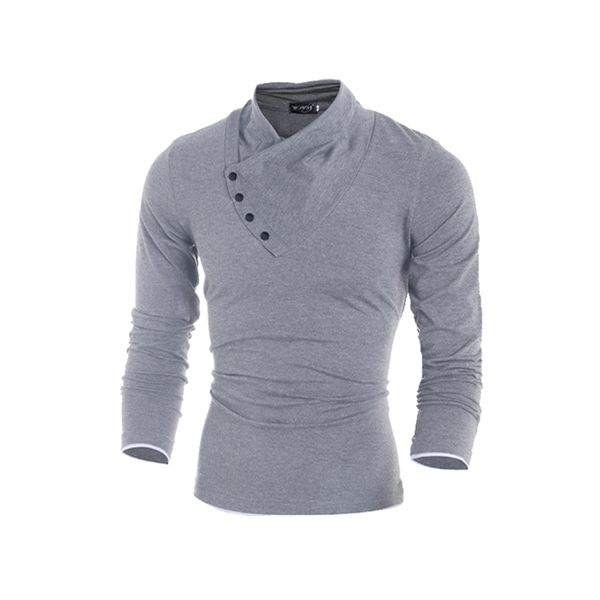 

fashion slim fit men's t shirt personalized oblique buckle male clothing cotton long sleeve t-shirt for 201004, White;black