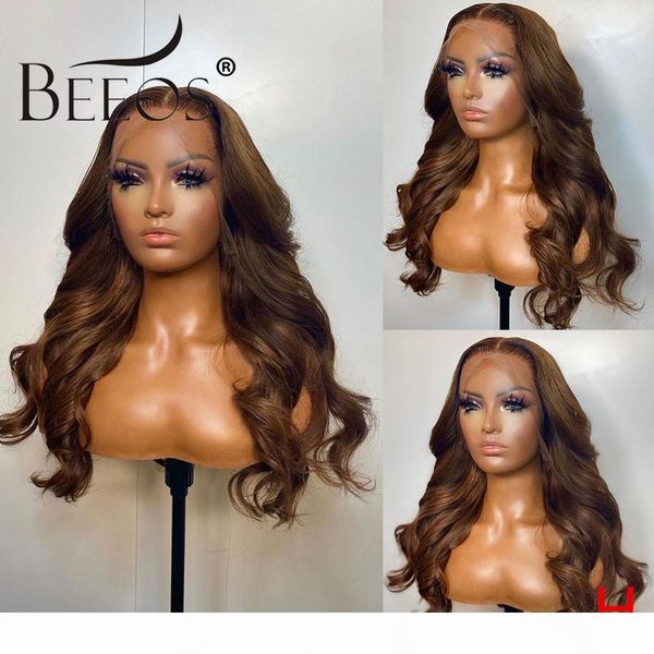 

4 5 body wave brown color pre plucked with baby hair bleached knots brazilian remy hair, Black