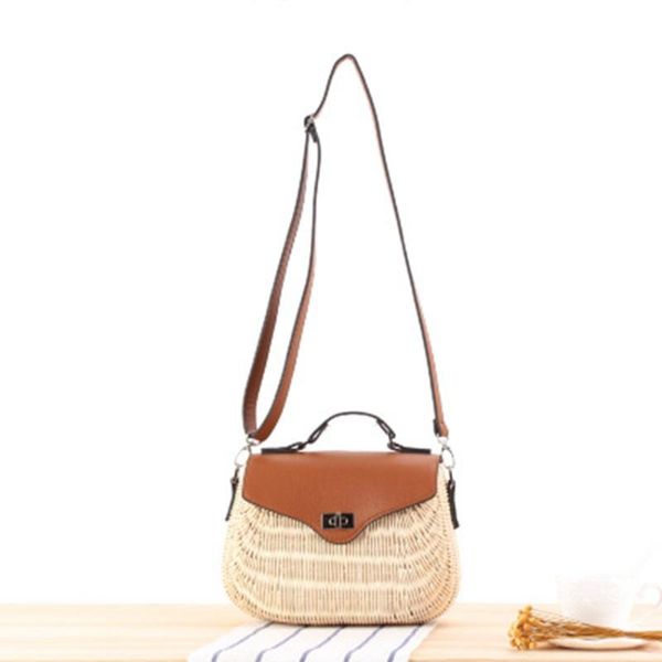 

new simple natural rattan woven bag slung beach straw bag holiday shoulder casual handbag natural rattan messenger
