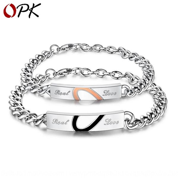 

rihang jewelry titanium steel lovers gift bracelet classic love lovers bracelet valentine's day gift pqx1f, Golden;silver
