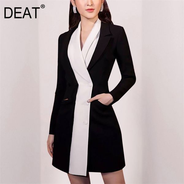 

[deat] 2020 office lady style women's blazer coat full sleeve colorblock higu quality wild notched waist new design fashion lj201021, White;black