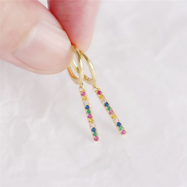 

februaryfrost brand designer ying vahine 100% 925 sterling silver multicolor cz mini zircon geometric square pendant stud earrings for women, Golden;silver