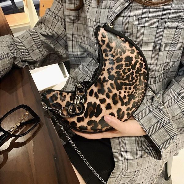 

2020 new fashion animal pattern half moon bags for women winter female crossbody bag party handbag ladies chain shoulder bag