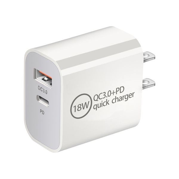 18W PD USB Tipo C Carregador de viagens Adaptador de energia rápido QC 3.0 carregador AU/US/UE/UK Plugue para iPhone 13 14 Samsung