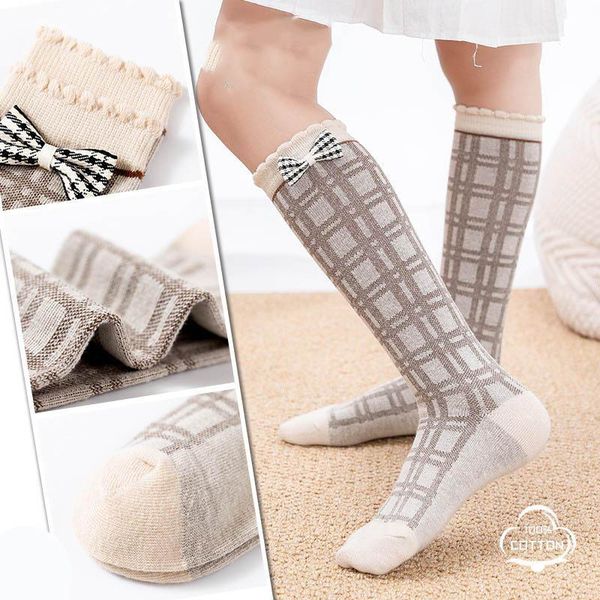 

new 3-12y fashion bowknot girls socks cotton kids socks preppy style girls knit knee high socks student sock girls clothes, Pink;yellow