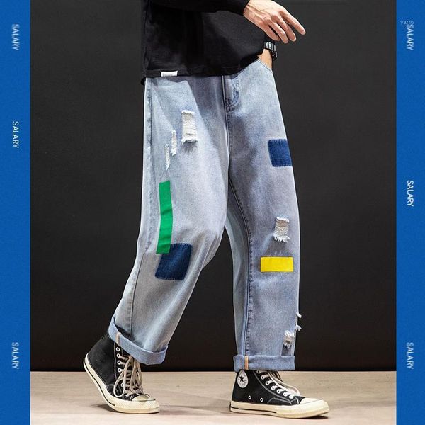 

plus size jeans men loose joggers streetwear harem jeans cargo pants ankle-length denim trousers1, Blue