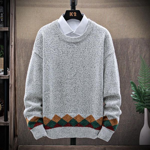 

men's sweaters pullover men vintage sweater flat knitted clothing 2021 japan style cotton geometric korean arrivals, White;black