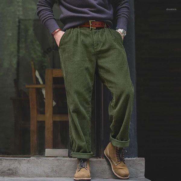 

mens pants cargo pants japanese retro drape corduroy straight loose trousers autumn and winter thickened straight1, Black