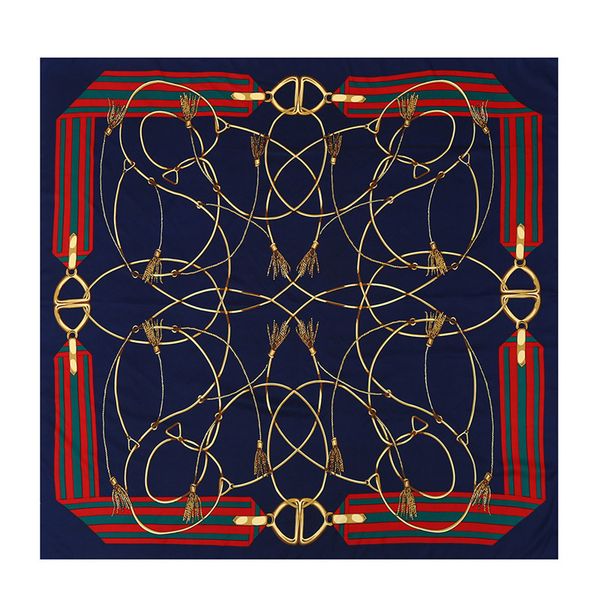 

new twill silk scarf women square head scarves spain chain fashion shawls&wraps hijab lady bandana female silk foulard kerchief 130*130cm, Blue;gray