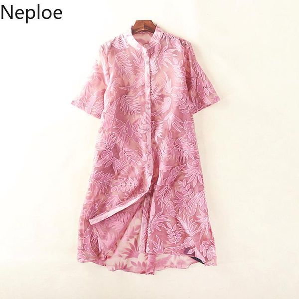 

neploe retro floral print women blouse new stand collar short sleeve shirts fashion sunscreen split ladies 447131, Black;brown