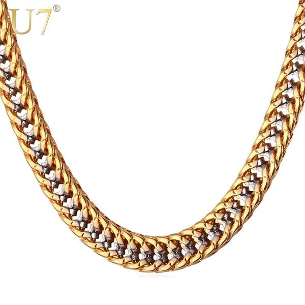 

u7 chain necklace men gift two tone gold color collier dropshipping vintage trendy rapper long necklace mens jewellery n437, Silver