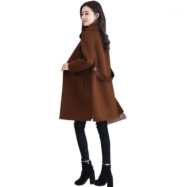 

women's wool & blends women coat long sleeve solid color woolen female elegant mid-long fall oversize1, Black
