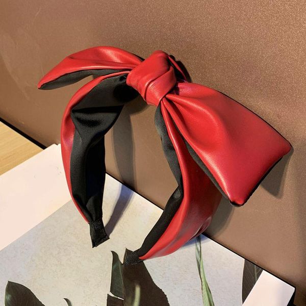

fashion pu bowknot women headband hairband ladies stretch turban big bow middle knotted wide head hoop headwear hair accessories q sqcodj