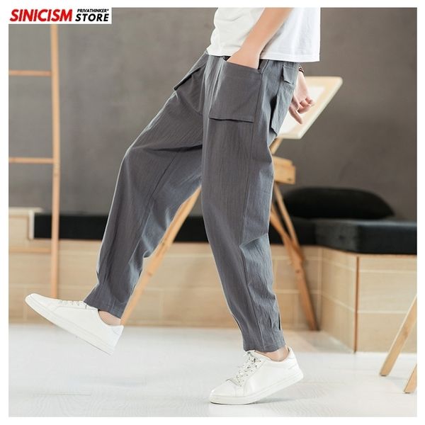 

mrgoldenbowl store men breathable summer harem pants mens vintage solid trousers male oversized chinese style pants clothes 201114, Black