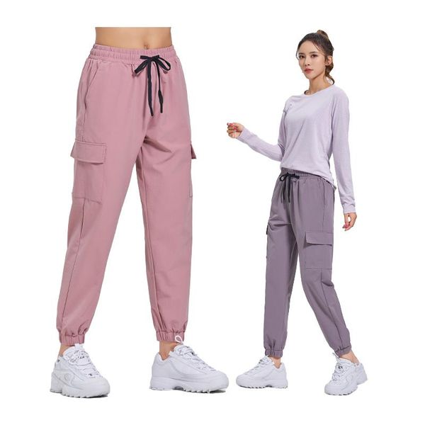 

running pants loose women sports spring autumn yoga sweatpants pocket fitness trousers solid high waist cargo, Black;blue
